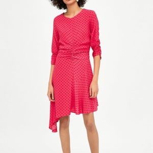 Zara GATHERED POLKA DOT DRESS-Fuchsia